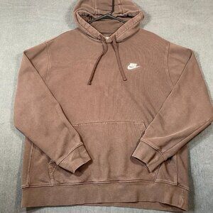 Nike Brown Pullover Hoodie With Embroidered Logo & Kangaroo Pocket Mens XL